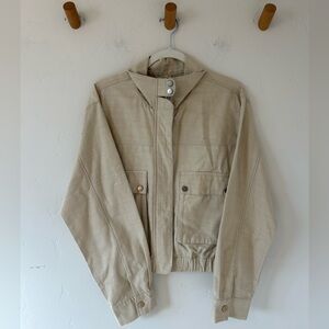 Bohme Cargo Cropped Lightweight Jacket Sz Large Beige Collar 100% Cotton Spring